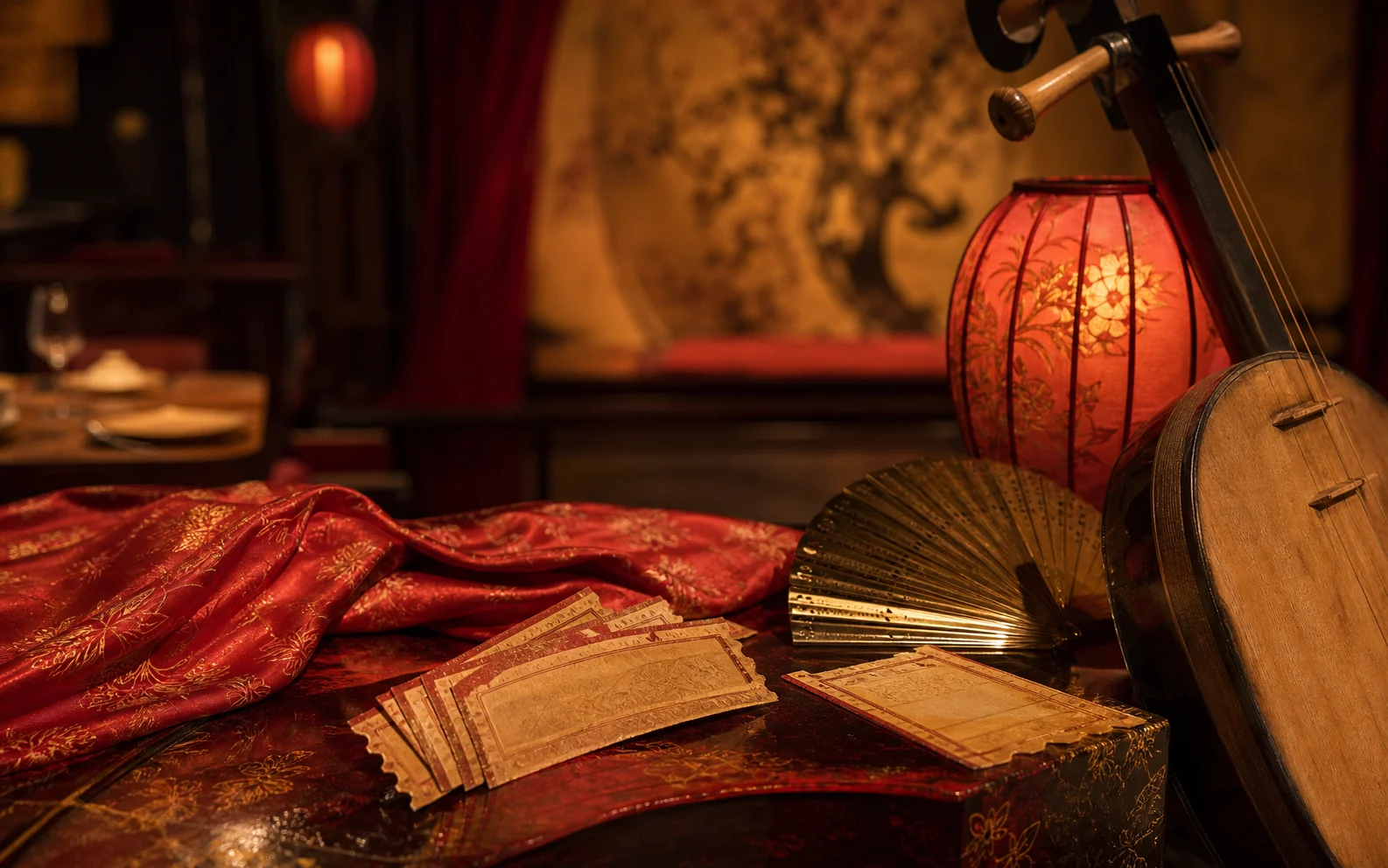 Saigon vintage lacquer table and theatre objects